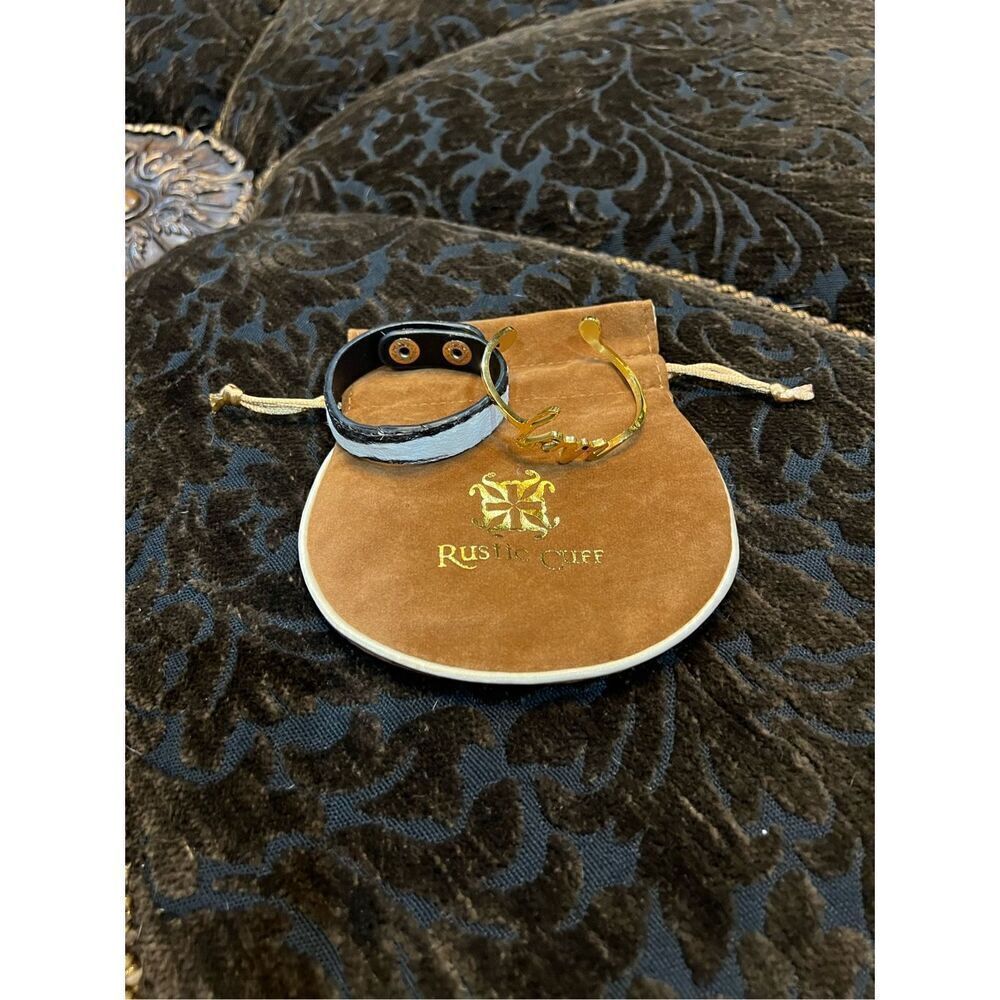 Rustic Cuff Set of Two Bracelets Gold Cuff Love and Cowhide Zebra Print